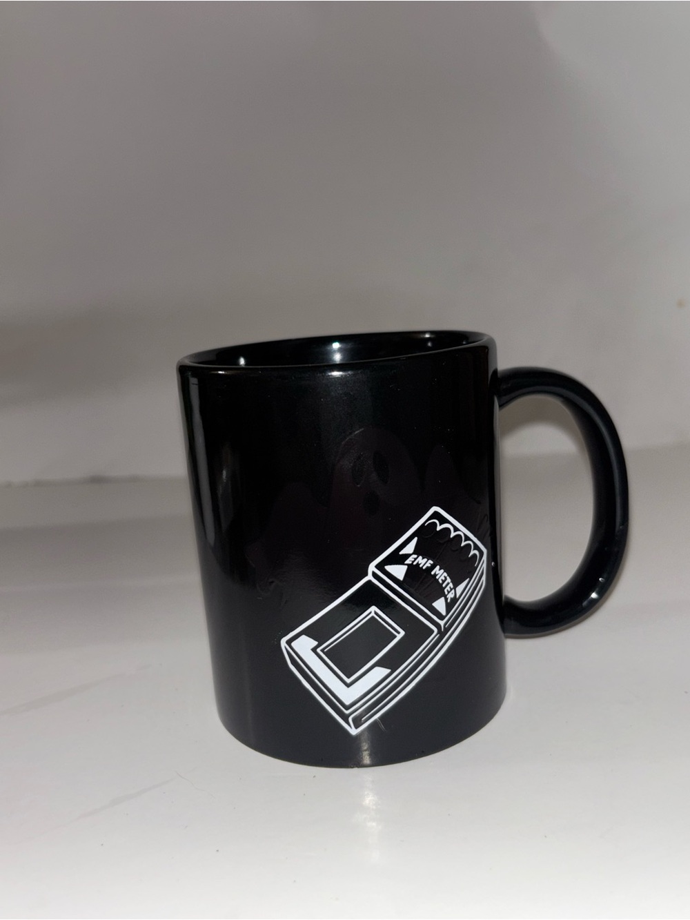 Black Ceramic Mug with White EMF Meter Graphic